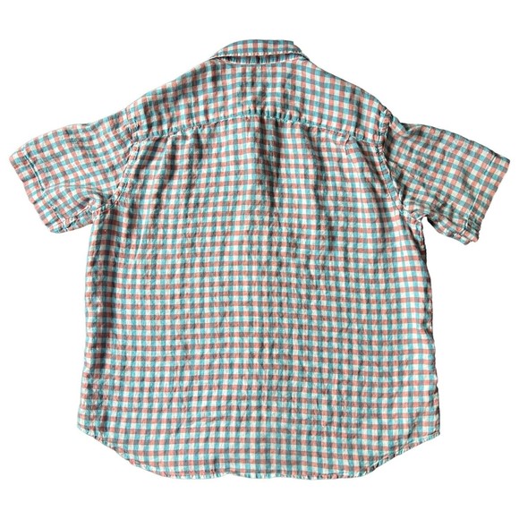 Jos A Bank Men's Button Down Shirt XL 100% Linen Blue Pink Plaid Collared Up - Picture 2 of 9